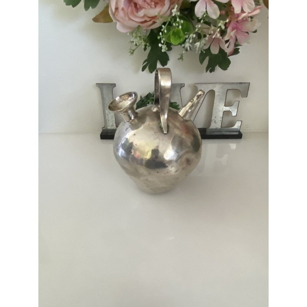 Vtg Metal Silver Color Gargoulette Jug or Botijo Water‎ Oil Jug Pitcher Handmade - Picture 16 of 16